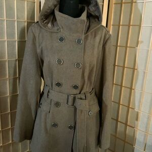 Women's Double-Breasted Hooded Coat - Brown